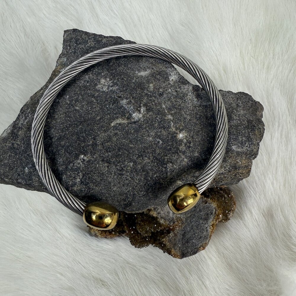 Silver & Gold Tone Twisted Cuff Bracelet